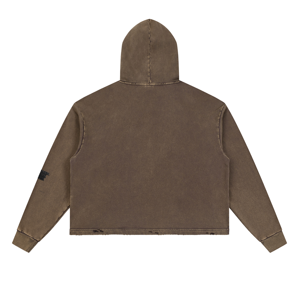 Vintage Washed Frayed-Hem Hoodie